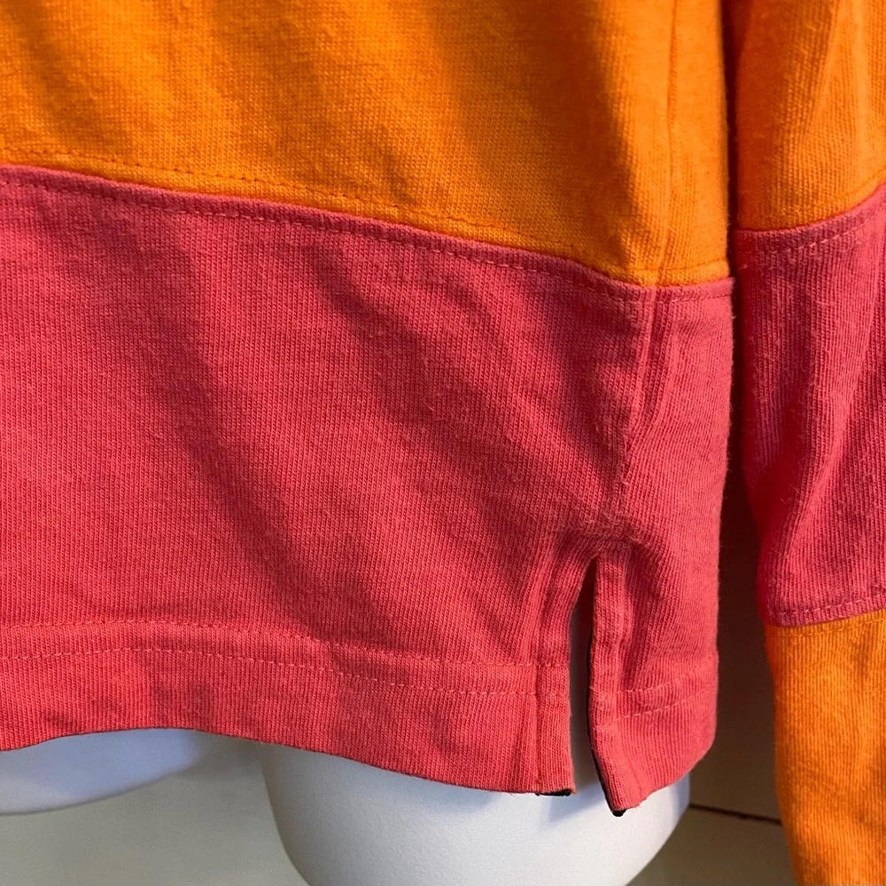 Ralph Lauren Girls’ Sz S Pink/Orange Stripe Crewneck Rugby Style Long Sleeve Top